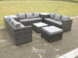 10 seater U shape rattan sofa set table outdoor garden furniture patio grey