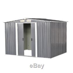 10X8 Metal Garden Shed Storage House Apex Roof Sliding Door with free base Large