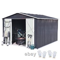 10X8FT Metal Garden Shed Apex Roof With Free Foundation Storage House Anthracite