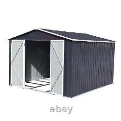 10X8FT Metal Garden Shed Apex Roof With Free Foundation Storage House Anthracite
