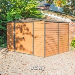 10ft x 12ft METAL APEX SHED OUTDOOR GARDEN STEEL STORE STORAGE SHEDS BROWN 10x12