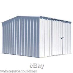 10x8 Absco Metal Garden Storage Shed Silver Easy Build Single Door Apex 10ft 8ft
