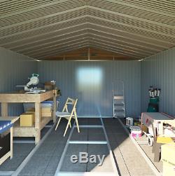 10x8 Heavy Duty Galvanised Steel Garden Storage Shed Apex Roof Metal Wood Effect