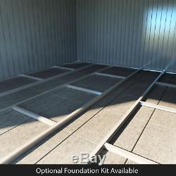 10x8 Heavy Duty Galvanised Steel Garden Storage Shed Apex Roof Metal Wood Effect