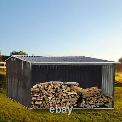 10x8ft Metal Galvanized Outdoor Log Firewood Storage Shed Garden Tools Container