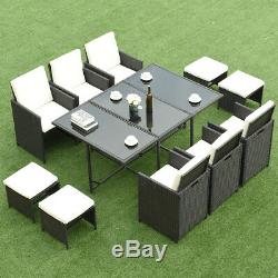 11 PCS Metal Rattan Wicker Furniture Garden Outdoor Patio Dining Set Cushioned