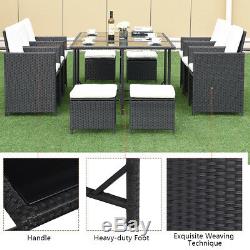 11 PCS Metal Rattan Wicker Furniture Garden Outdoor Patio Dining Set Cushioned