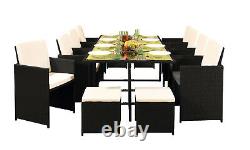 12 Seater Rattan Outdoor Garden Furniture Set 8 Chairs 4 Stools & Dining Table