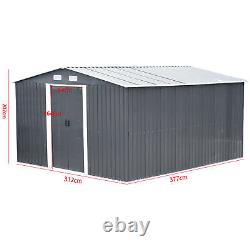 12 x 10ft Large Garden Shed Storage Outdoor Warehouse Metal Roof Building w Base