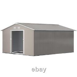 13 X 11ft Outdoor Garden Storage Shed with2 Doors Galvanized Metal Grey