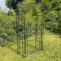 2.14m Metal Garden Arch with Gate & Fixing Pegs Archway Climbing Plant Support