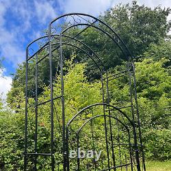 2.14m Metal Garden Arch with Gate & Fixing Pegs Archway Climbing Plant Support