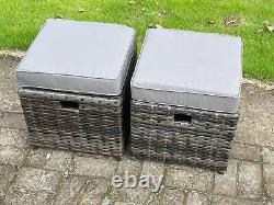 2 PCS Rattan Footstool With Cushion And Handle Dark Grey Mixed Garden Accessory