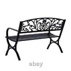 2 Seater Metal Garden Bench Outdoor Patio Seat Furniture Chair Seating Black