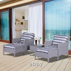2 Seater PE Rattan Garden Furniture Set, 2 Armchair, Stools Glass Top, Light Grey