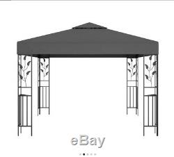 2-Tier Patio Gazebo with Steel Frame Canopy 3m x 3m Garden Shelter Anthracite
