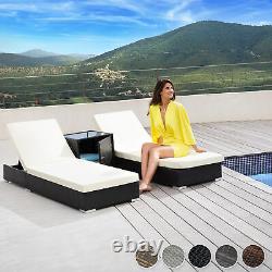 2x Aluminium Rattan Loungers Table Set Sun Canopy Recliner Outdoor Garden New