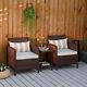 3 Pc Rattan Garden Outdoor Patio Cushioned Single Sofa Coffee Table, Brown