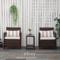 3 PC Rattan Garden Outdoor Patio Cushioned Single Sofa Coffee Table, Brown