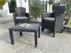 3 Piece Bistro Set Table and Chairs Rattan Effect Garden Set With Cushions AKiTA