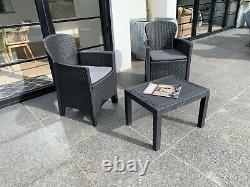 3 Piece Bistro Set Table and Chairs Rattan Effect Garden Set With Cushions AKiTA