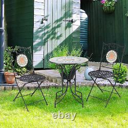 3 Piece Garden Bistro Set, Folding Chairs and Mosaic Tabletop for Outdoor
