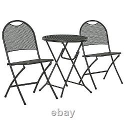 3 Piece Garden Bistro Set with Foldable Design Outdoor Coffee Table Metal Frame