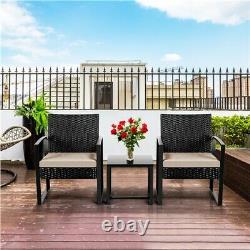 3 Piece Rattan Garden Furniture Sets Weaving Wicker Chairs and Table with Cushions