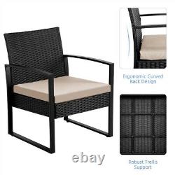 3 Piece Rattan Garden Furniture Sets Weaving Wicker Chairs and Table with Cushions