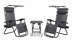 3 Piece Zero Gravity Reclining Garden Chair Sun Lounger +Accessories & Table Set
