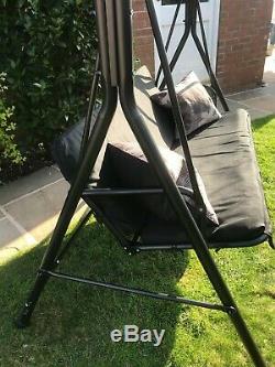 3 Seater Black Garden Swing Chair Seat Hammock Swinging Metal Fast Free Delivery