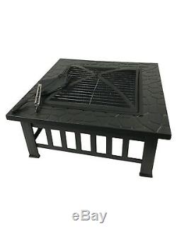 3 in 1 Fire Pit BBQ Brazier Square Stove Patio Heater Outdoor Garden Firepit