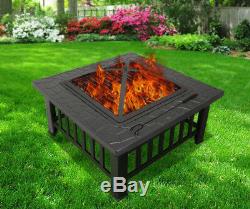 3 in 1 Fire Pit BBQ Brazier Square Stove Patio Heater Outdoor Garden Firepit