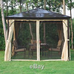 3 x 3m Garden Gazebo Top Canopy Side Curtain Sunshade Rain Shelter with Mesh Net