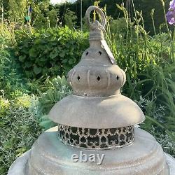 3 x Giant Metal Garden Lantern French Chic Grey Shabby Moroccan Large Tall