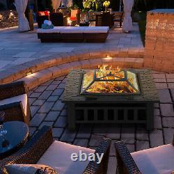 32'' Outdoor Garden BBQ Fire Pit Large Firepit Brazier Square Stove Patio Heater