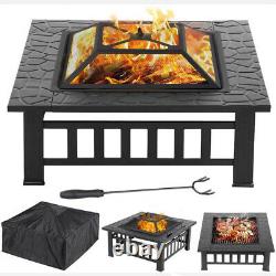 32'' Outdoor Garden BBQ Fire Pit Square Stove Patio Heater Large Firepit Brazier
