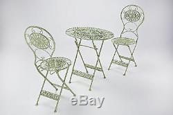 3PC Green Bistro Set Oval Folding Garden Patio Set Metal Garden Furniture Set