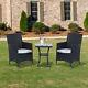 3pc Rattan Furniture Bistro Set Garden Table Chairs Patio Outdoor Wicker Black
