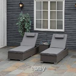 3PC Rattan Sun Lounger Garden Outdoor Wicker Recliner Bed Side Table Grey