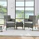 3pcs Rattan Garden Cane Chairs Tempered Coffee Table Set Outdoor Furniture Patio
