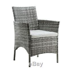 3PCS Rattan Garden Cane Chairs Tempered Coffee Table Set Outdoor Furniture Patio