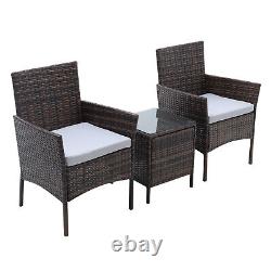 3PCS Rattan Garden Furniture Set Brown Outdoor Wicker Coffee Table Chairs Patio