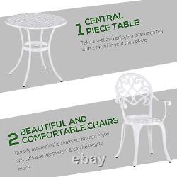 3PCs Garden Aluminium Table Set Bistro Set Round Table 2 Chairs for Patio White