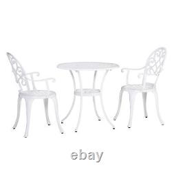 3PCs Garden Aluminium Table Set Bistro Set Round Table 2 Chairs for Patio White
