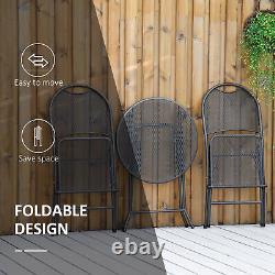 3Pc Garden Bistro Set with Foldable Design Metal Frame Black