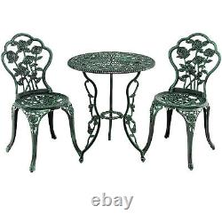 3Pcs Garden Furniture Set Antique Cast Aluminum Rose Design Bistro Table Chairs