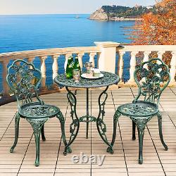 3Pcs Garden Furniture Set Antique Cast Aluminum Rose Design Bistro Table Chairs