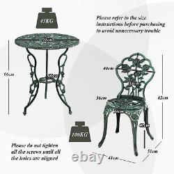 3Pcs Garden Furniture Set Antique Cast Aluminum Rose Design Bistro Table Chairs