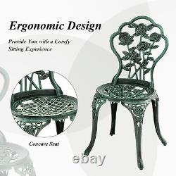 3Pcs Garden Furniture Set Antique Cast Aluminum Rose Design Bistro Table Chairs